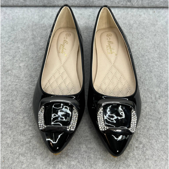 Miqibili  Buckle Toe Slip On Flat - Black Patent -Women Size 8.5 *NEW - Picture 1 of 14